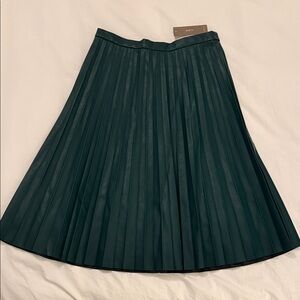 J.Crew Elegant Green Faux Leather Pleated Skirt